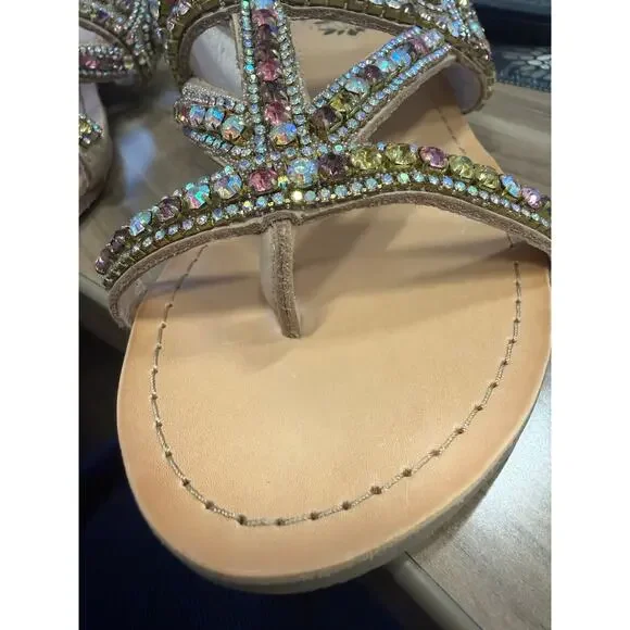 Yellow Box Premier Collection Leather Rhinestone Sandals Size 6 - Picture 2 of 6